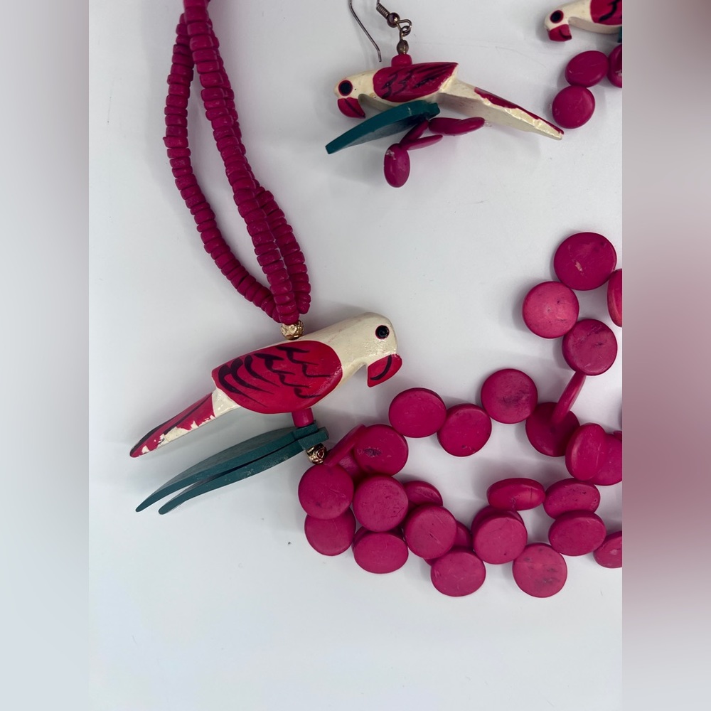 VINTAGE WOOD NECKLACE AND EARRINGS - Picture 3 of 11